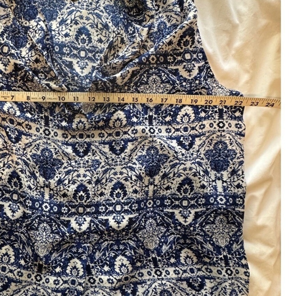 Laundry by Shelli Segal Blouse Women Blue Damask Sleeveless Boho Coastal Chic XL - Picture 5 of 7